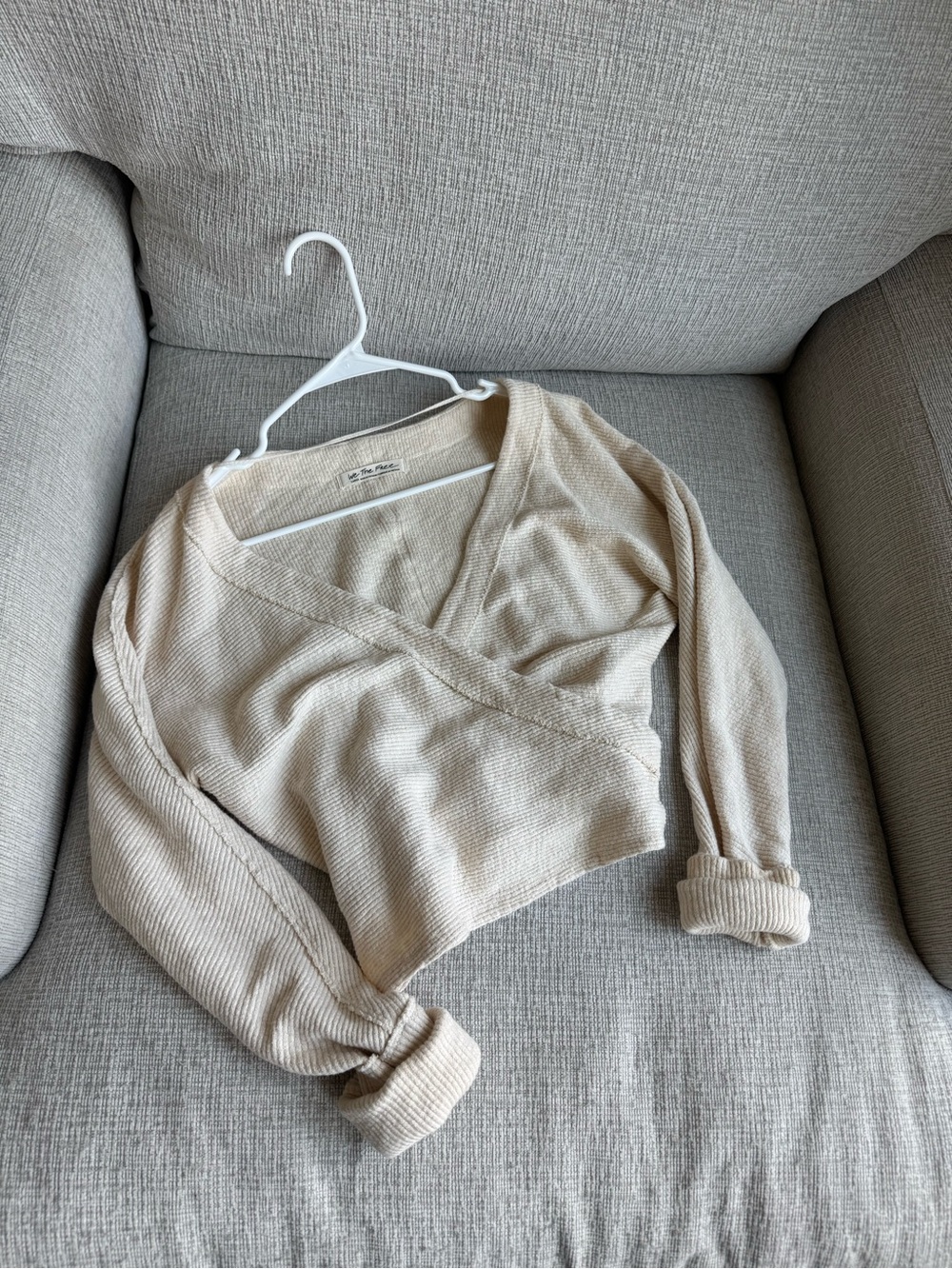 We The Free Ribbed Wrap Crop Top - Cream